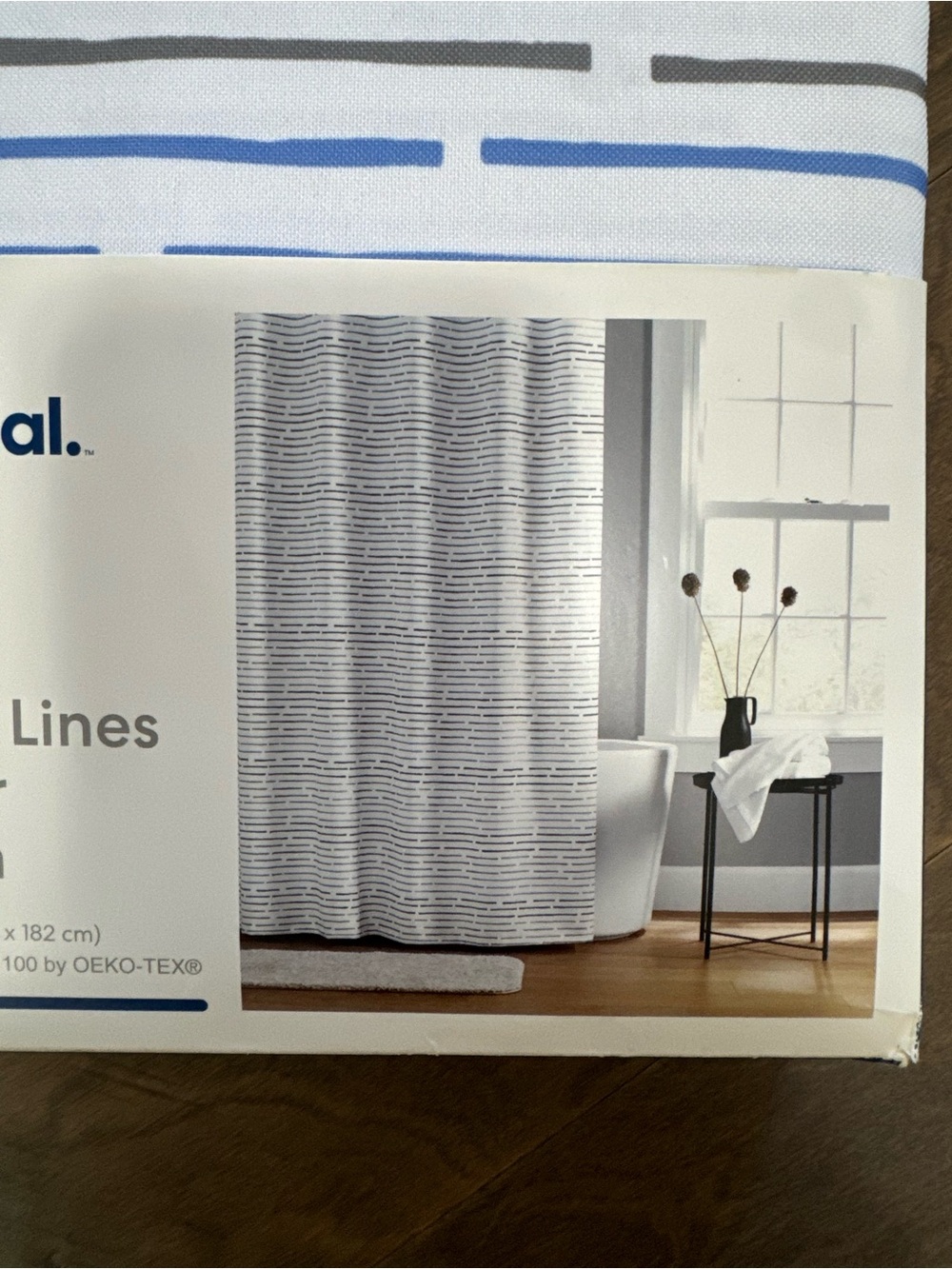 Target Simply Essential Shower Curtain – White with Gray & Blue Stripes - Picture 2 of 4